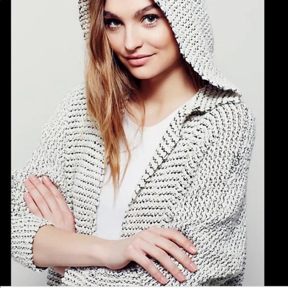 Free People Love Me Tender Hood Fringe Oversized Boho Cardigan Sweater Open Knit - Picture 8 of 16